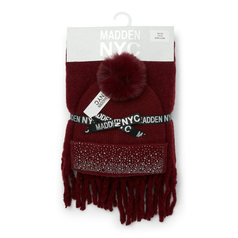 Madden NYC Women's Beanie and Winter Scarf 2-Piece Set, Red Madden NYC Women's Beanie and Winter Scarf 2-Piece Set, Red
