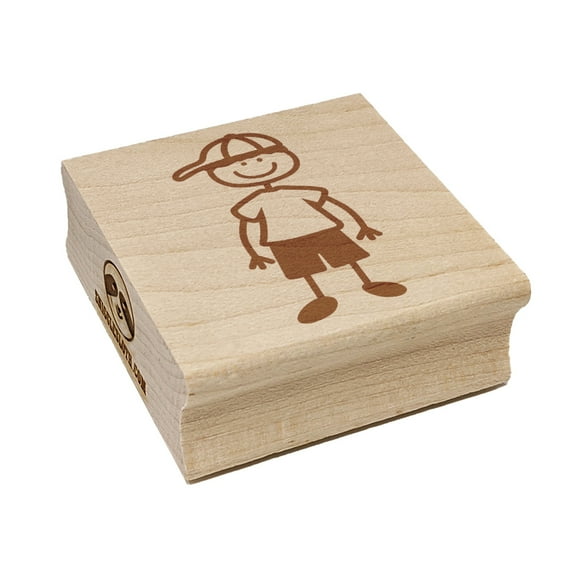 Stick Figure Boy Son Square Rubber Stamp Stamping Scrapbooking Crafting - Small 1.25in