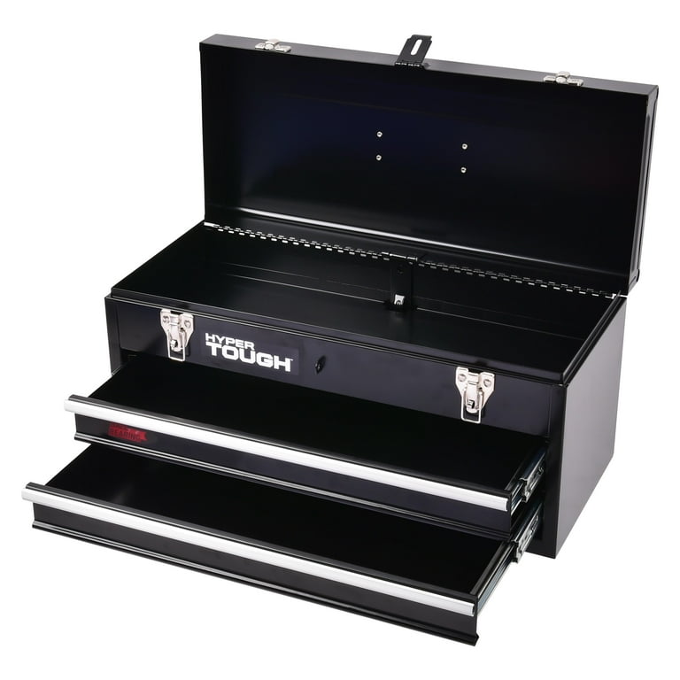 HyperTough Black 20 in. 2 Drawer Metal Tool Box Walmart