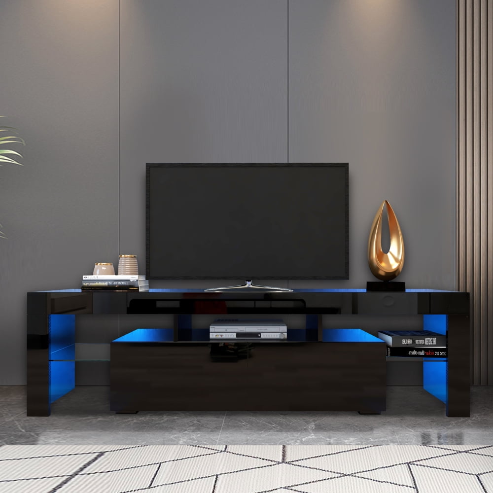 Mintazer TV Stand for TVs up to 70", Modern LED RGB Entertainment Center Drawer & Shelves for Living Room, Bedroom, Gaming Room, Black