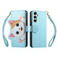 thumbnail image 2 of For Samsung Galaxy A17 5G Case Cat Pattern Buckle Zipper Wallet  5-card  Flip Wallet Leather With Card Holder Magnetic Closure Phone Cases Cover With Shoulder Strap and Wrist Strap,Blue, 2 of 11