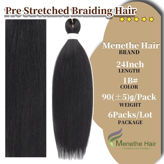 WEIF-Braiding Hair 24 Inch Braiding Hair Pre stretched,6 Packs Professional Hair Extensions Hot Water Setting Synthetic Fiber Crochet Twist Braids(24Inch,1B#).