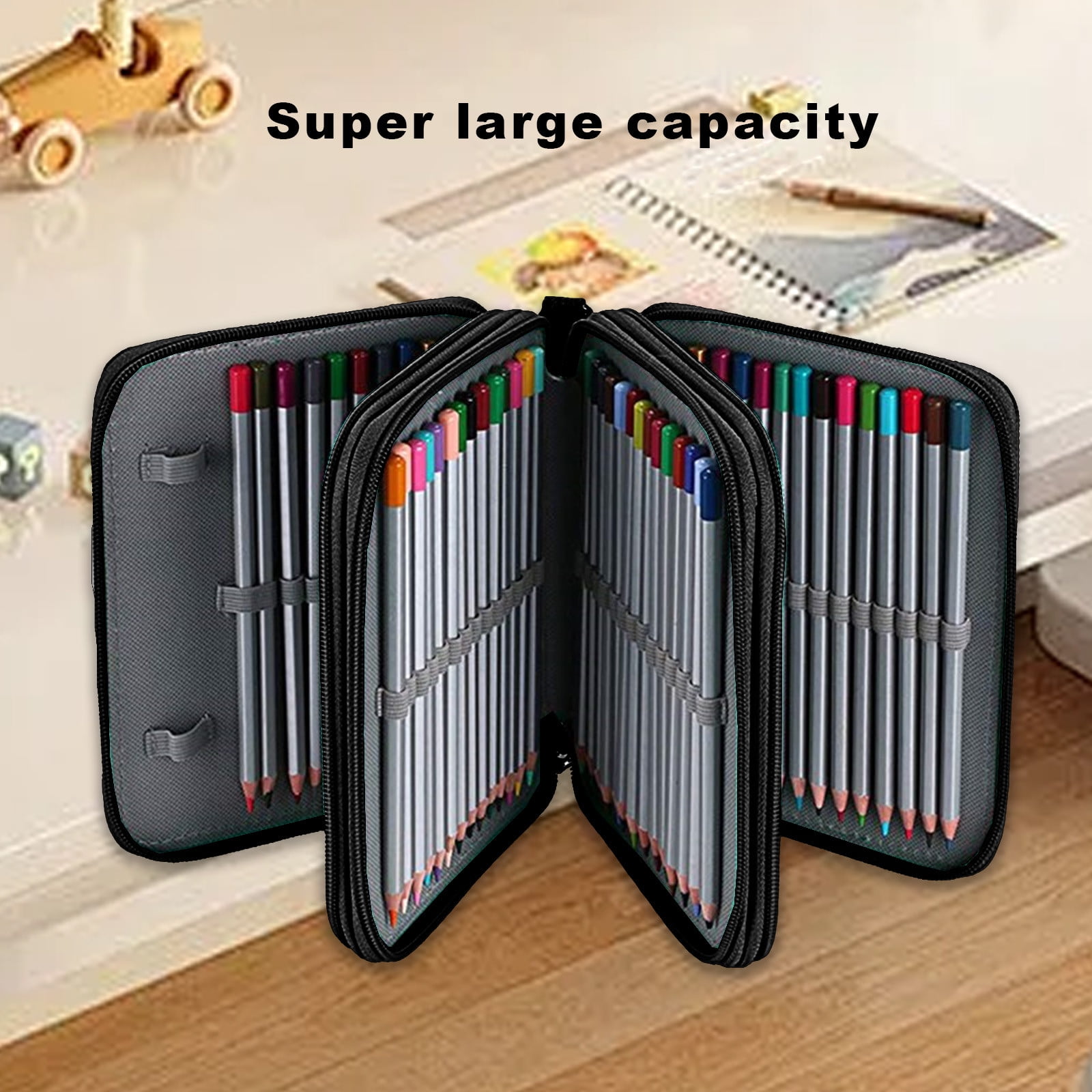 Specollect Clearance 2Pcs Large Capacity Pencil Case,72 Slots Colored Pencil Pouch Bag Portable Pencil Holder Stationery Organizer with Compartments for Office and Travel 20x7x16cm