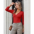thumbnail image 2 of Vafful Long Sleeve T Shirts for Women Ribbed Slim Fit Basic Tee Tops Blouse V Neck Stretch Fall Clothes S-XL Red, 2 of 6