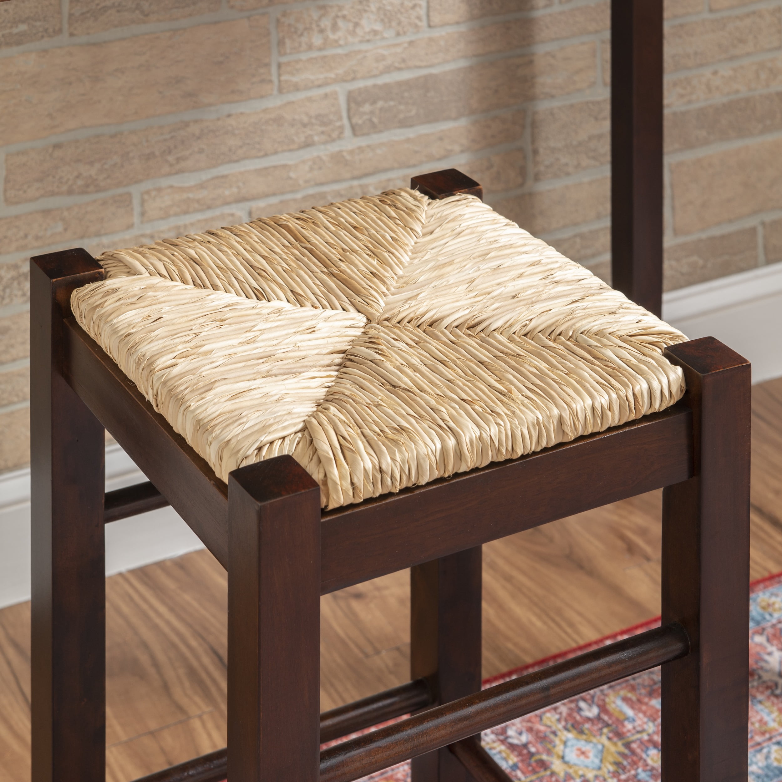 Linon Perkins 3-Piece Counter Height Dining Set with Seagrass Rush Seat, Espresso