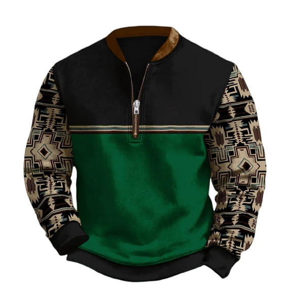 OIOLOYJM Mens Western Pullover Quarter Zip Oversized Fashion Soft Sweatshirt Retro Stand Collar Long Sleeve Sweater Army Green M