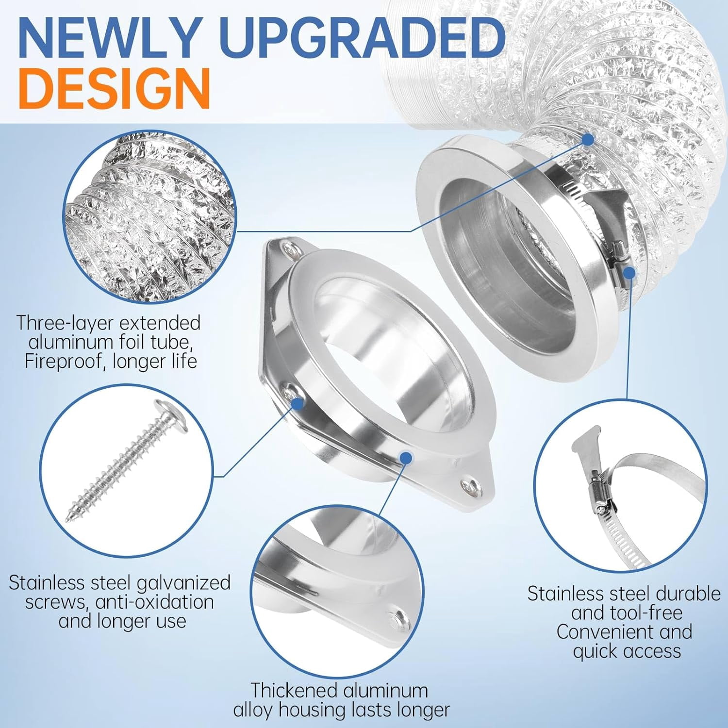 Magnetic Dryer Vent Coupling Connector Kit – Airtight Seal, Quick Connect & Disconnect, Includes 4" x 3.3ft Duct, 2 Clamps, Screws & Wall Plugs