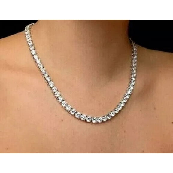 22Ct Round Cut Lab-Created Diamond Women's Tennis Necklace 14K White Gold Plated