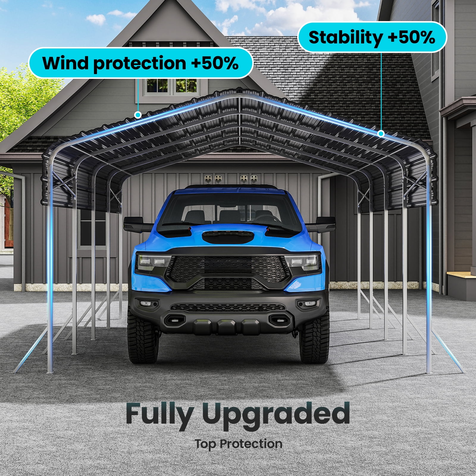TIME RAY 12x20 Ft Carport, Heavy Duty Metal Car Port, All-Weather Protection, Easy Assembly for Cars, Trucks, Boats, Tractors, and Outdoor Storage