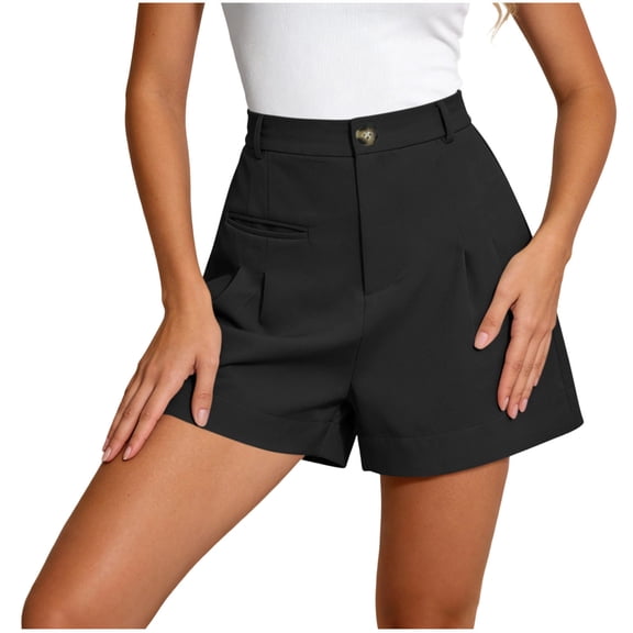Hurxie Stretchy Dress Shorts for Women Pull On Womens Shorts Dressy Casual High Waisted Summer Work Shorts Business Casual Black,S