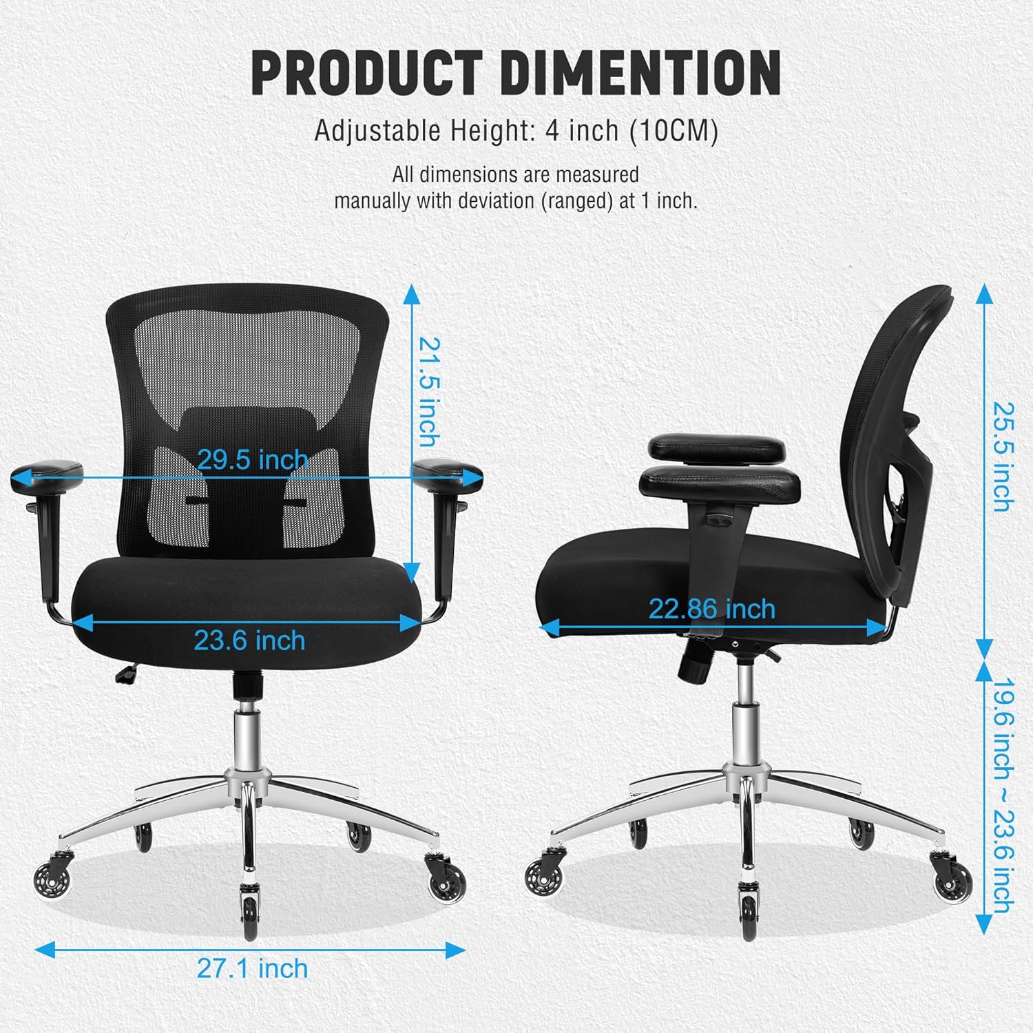 Bigroof Office Chair 600lbs, Ergonomic Computer Chair  3D Adjustable Armrest Lumbar Support  for Home Office