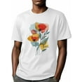 thumbnail image 6 of Colorful Line Art Poppy Men's T Shirts T-Shirt for Men Crew Neck Tees Cotton Tops, White, 2XL, 6 of 7