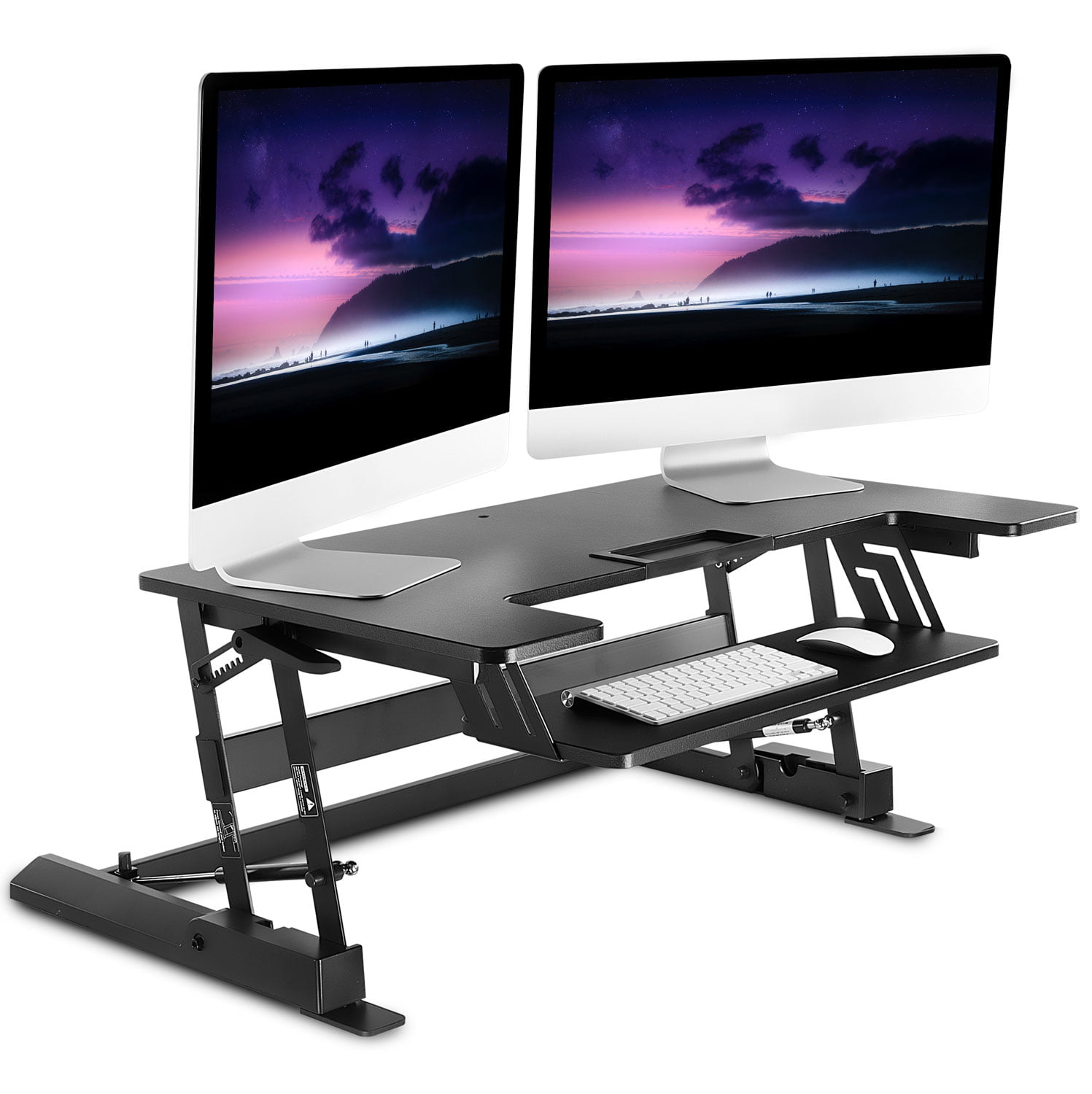 Adjustable Height Stand Up Computer Platform-36 Wide Black Tabletop Workstation Platform Standing Desk Converter with Removable Keyboard Tray for Laptop Dual Monitor 