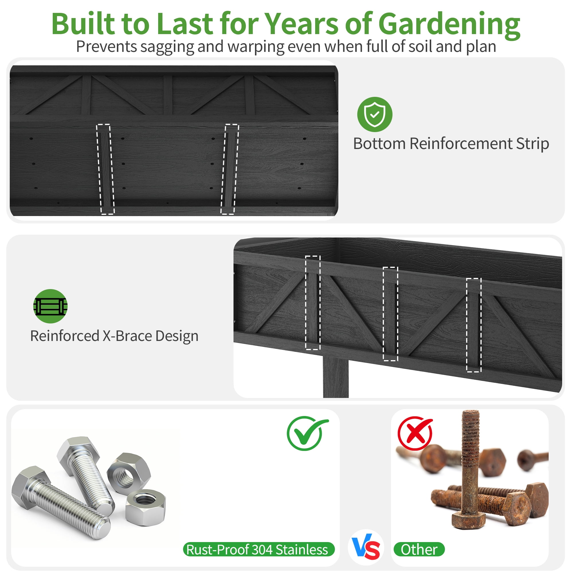 AwayHome 47.2"L x 17.3"W x 27.7"H 2-Tier Black Outdoor Elevated Raised Garden Bed with Wheels&Handle
