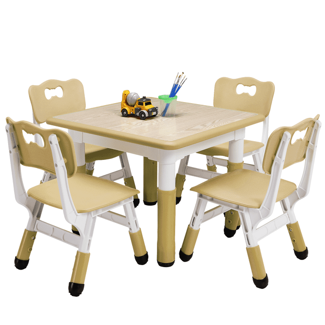 Garvee Kids Table and 4 Chairs Set, Height Adjustable Toddler Table and Chair Set, Graffiti Desktop, Children Multi-Activity Table for Art, Craft, Reading, Learning, Non-Slip Feet For Ages 2-10