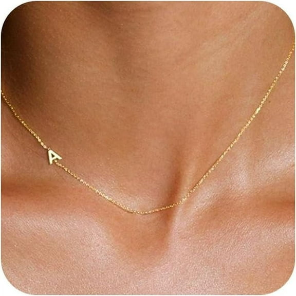 Initial Necklaces for Women, Dainty Gold Letter Necklace 14k Gold Plated Sideways Initial Necklace Cute Gold Name Necklace Simple Gold Choker Necklaces for Women Trendy Gold Jewelry Gifts