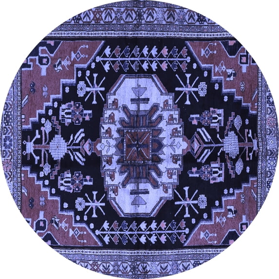 Ahgly Company Machine Washable Indoor Round Medallion Blue Traditional Area Rugs, 7' Round