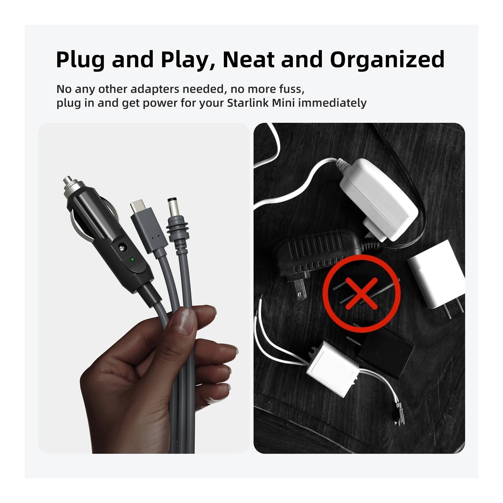 Starlink Mini 3 in 1 DC Power Cable 16.4FT, 100W+ USB C 12-24V Cigarette Lighter Plug and DC Male Power Cable Cord for Starlink Mini, Plug and Play Starlink Mini Accessories 3M