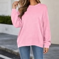thumbnail image 5 of Women's Loose Fit Round Neck Long Sleeve Sweatshirt With Pocket Solid Color Pullover Comfy Casual Daily Wear | CSEONE,Pink M, 5 of 7
