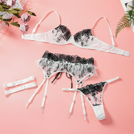 Generic New Embroidery Sexy Bra Sexy Lingerie Suit Black Flower Feather Underwear 2016