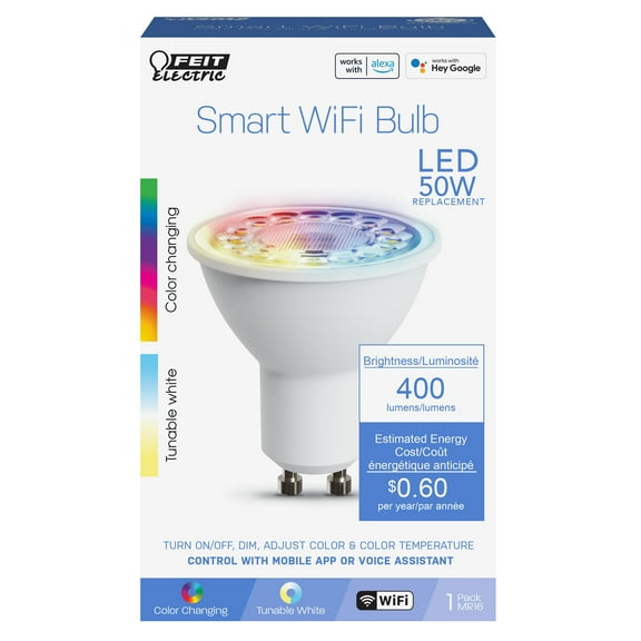 Feit Electric Smart LED 5 Watts (50 Watts Eq.) Tunable White Light Bulb, MR16, GU10 Base, Dimmable