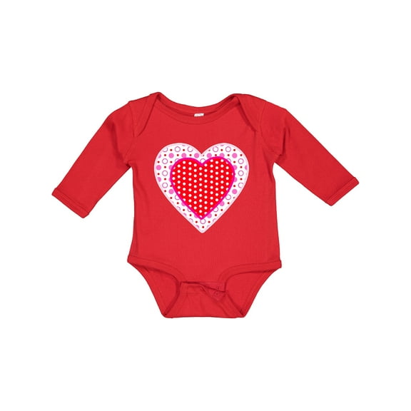 Inktastic Valentine Red Heart with Dots Boys or Girls Long Sleeve Baby Bodysuit