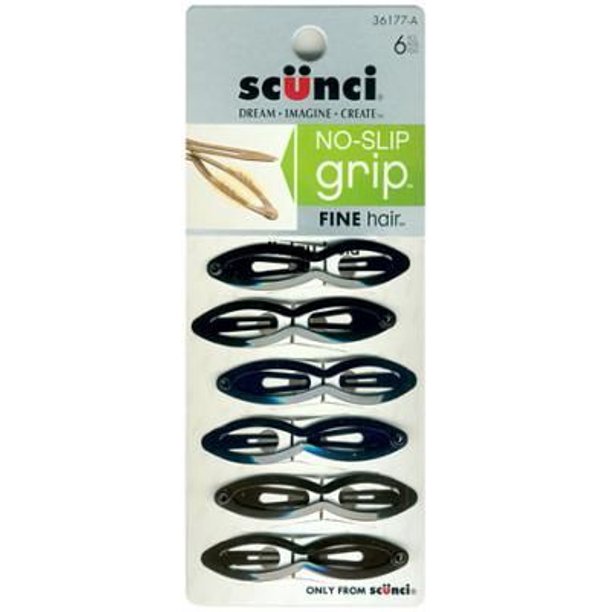 Scunci NoSlip Grip Fine Hair Double Oval Snap Clips 6 ea