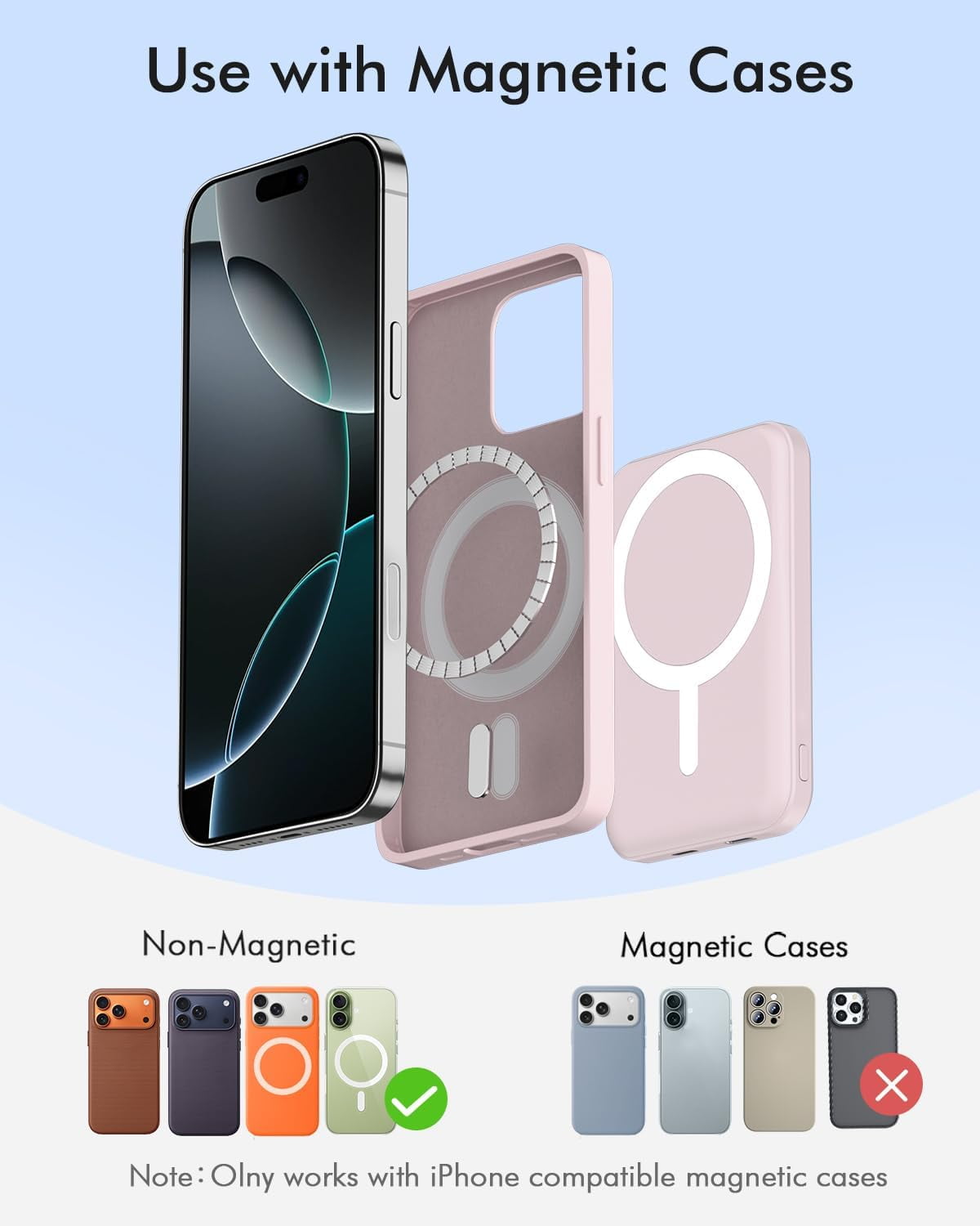 General for Magsafe Battery Pack, 5000mAh Magnetic PowerBank with Type-C Cable 20W PD Fast Charging Lighting Input Wireless Charger for iPhone 17/16/15/14/13/12/ All Series-Light Pink