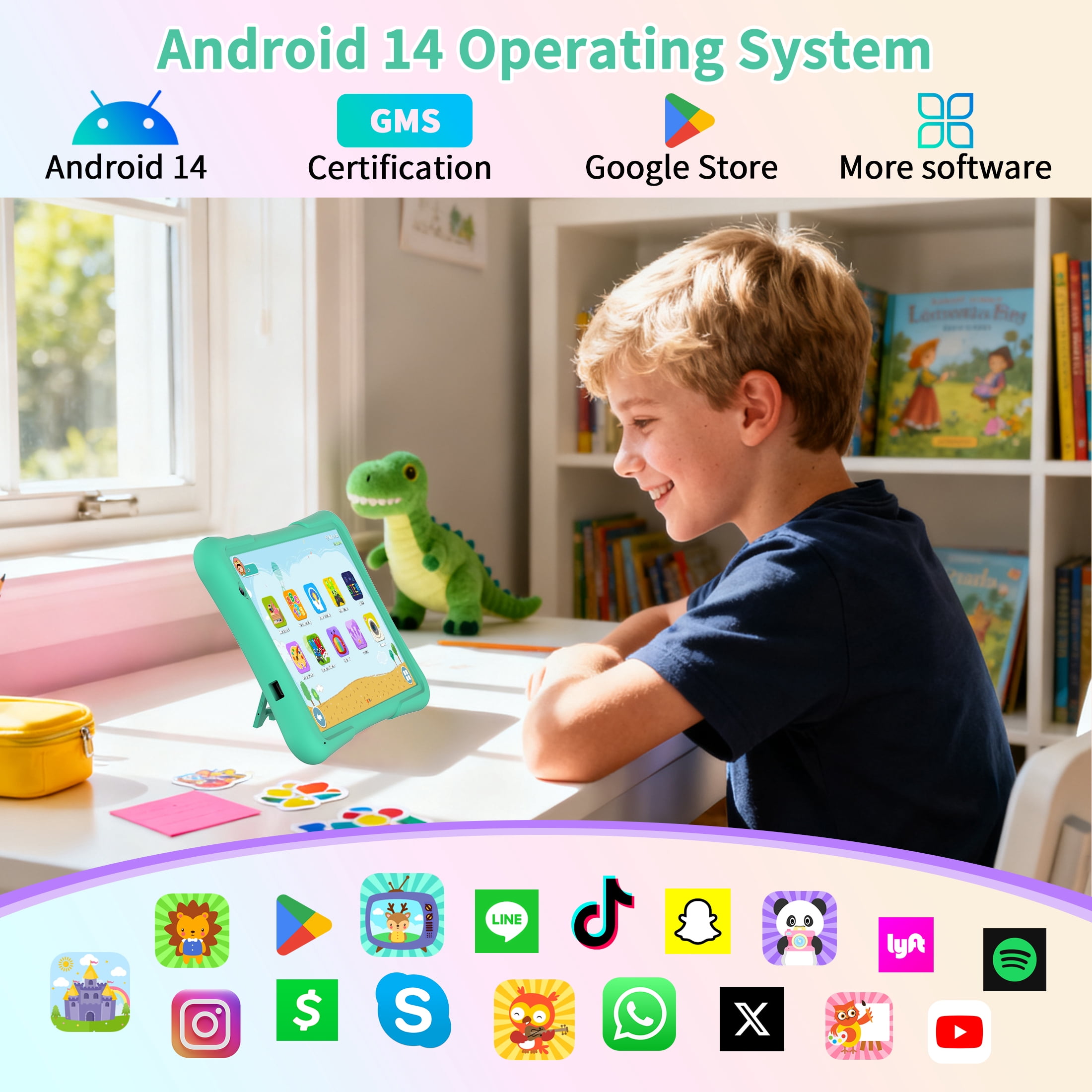 QunyiCo Kids Tablet 10 inch,Android Tablet for Kid,4GB RAM 32GB ROM,Quad Core Processor,Parental Control,1280 * 800 Resolution,6000mAh Battery,Green