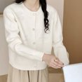 thumbnail image 1 of Suéter suave y dulce de punto de un solo pecho con cuello redondo y flores con cuentas pesadas y enceradas de estilo coreano para otoño e invierno nuevo para mujer, 1 of 5