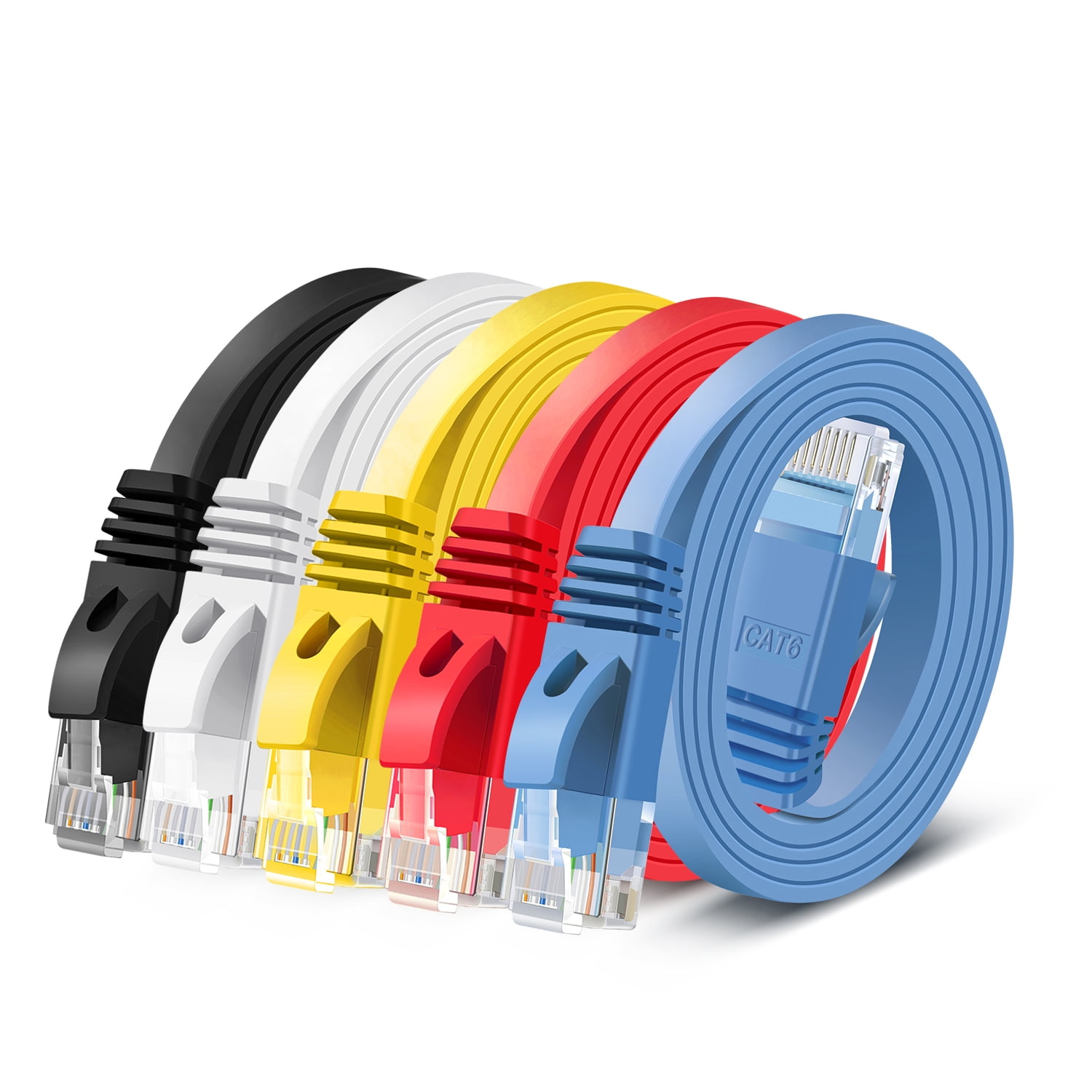 3FT Cat6 Ethernet Patch Flat Cable 5 Pack Snagless RJ45 Networking Wire Cord