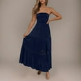 thumbnail image 2 of Summer Dresses For Women 2024 Vacation Fashion Bohemian Strapless Off Shoulder Lace Trim Backless Flowy A Line Beach Long Maxi Dress, 2 of 6