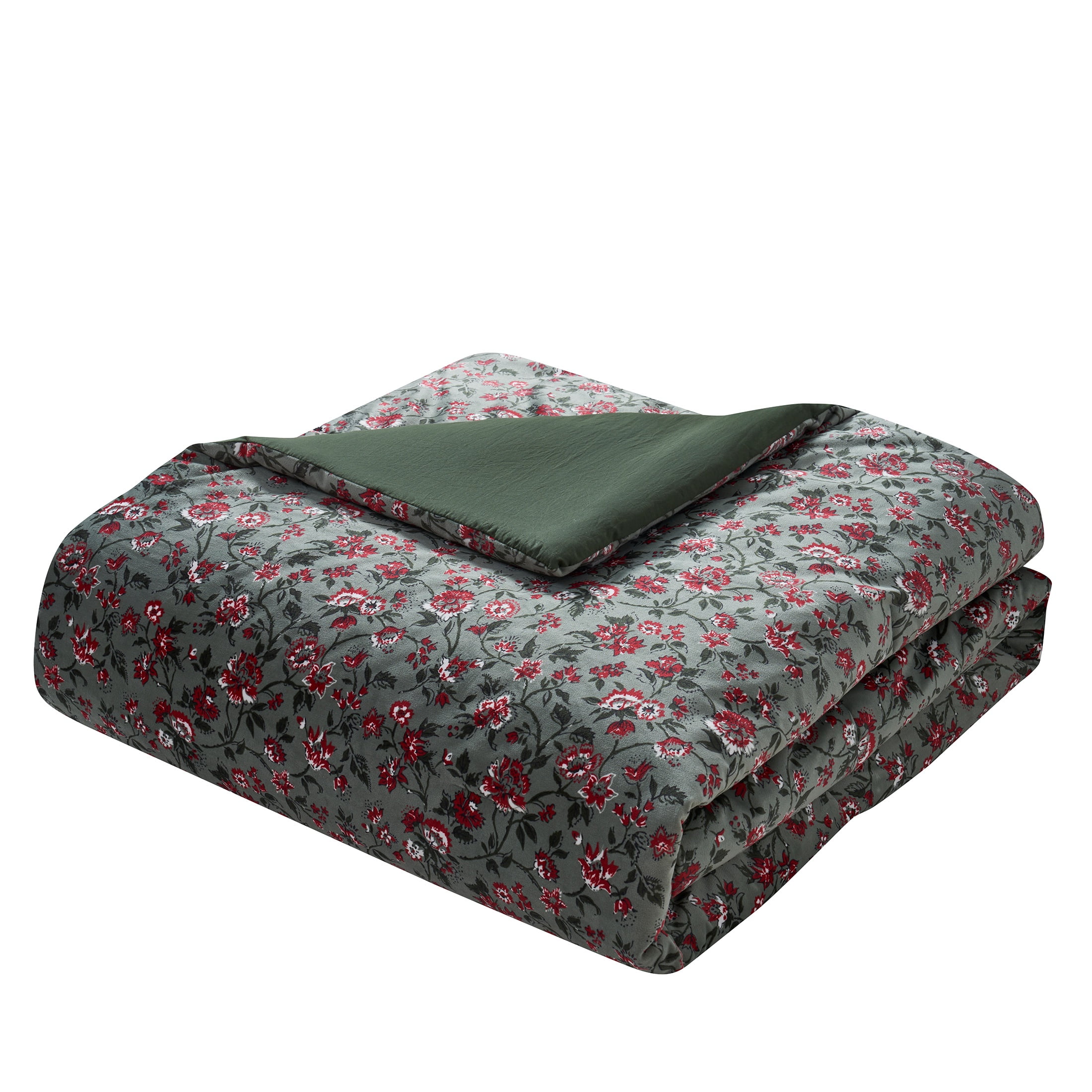 My Texas House Stacy 3-Piece Green Floral Printed Velvet Comforter Set, King