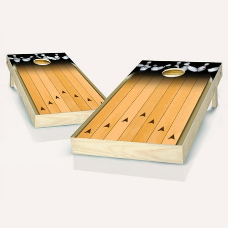 Skip's Garage Bowling Lane Solid Wood Cornhole Board Set