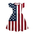 thumbnail image 3 of Jinhomg Toddler Girls Holiday Dresses Cute Star Striped Print Midi Dress Casual Ruffle Flutter Sleeve Party Dresses Patriotic 4Th Of July American Flag Outfits Red 110, 3 of 5