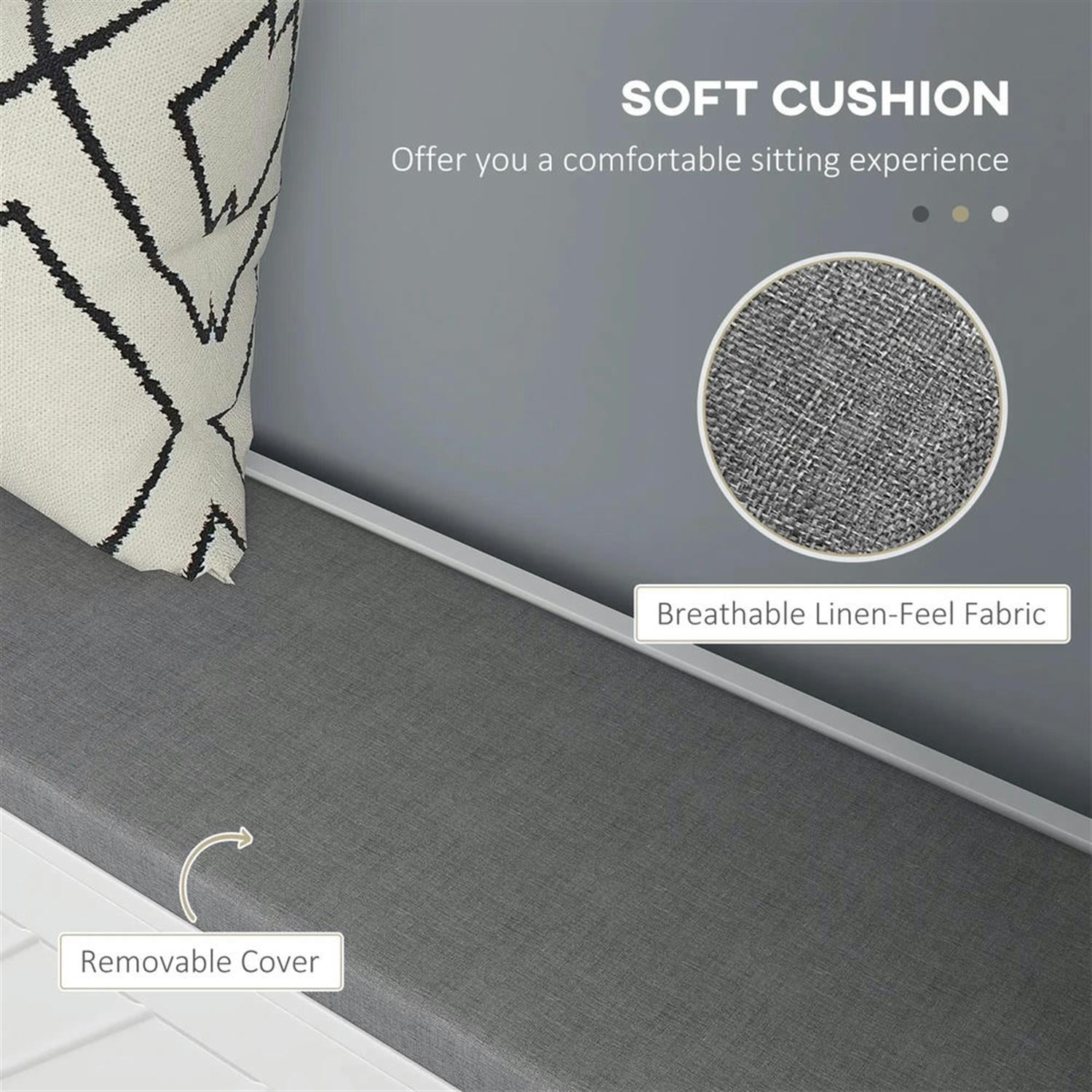 Demi Bonn Narrow Bench Upholstered Entryway Bench, Shoe Storage Bench with 2 Flip Drawers, 2 Ventilated Shoe Rack for 8 Pairs, White