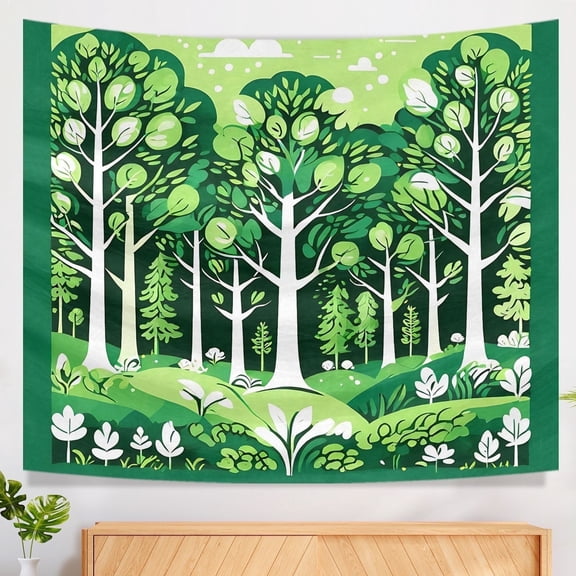 Boho Decor Tapestry Aesthetic - Forest Durable Tapestry Aesthetic Washable Nature Plants Trees Office Tapestry - Decoration for Office Home Bedroom College Living Room 51x59in