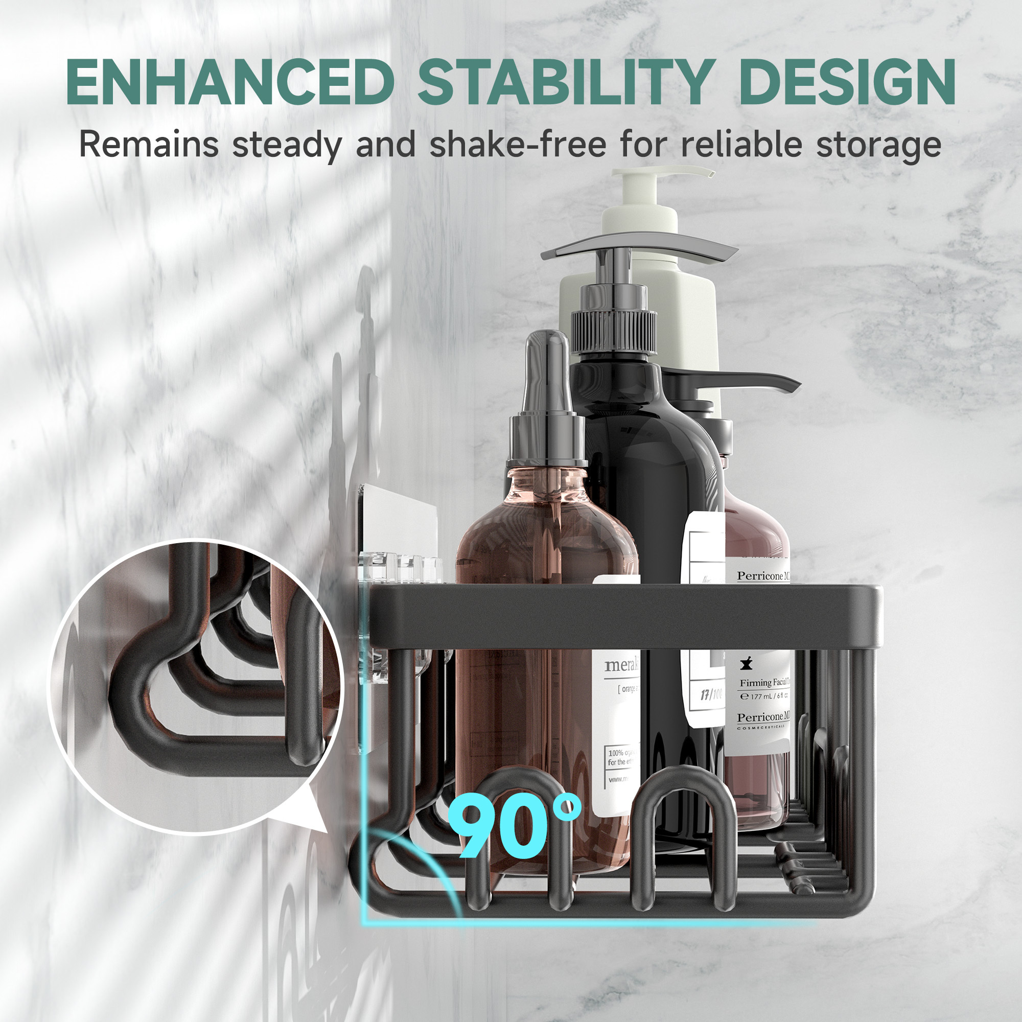Ophanie 6-Piece Adhesive Shower Caddy Set, Black photo 3