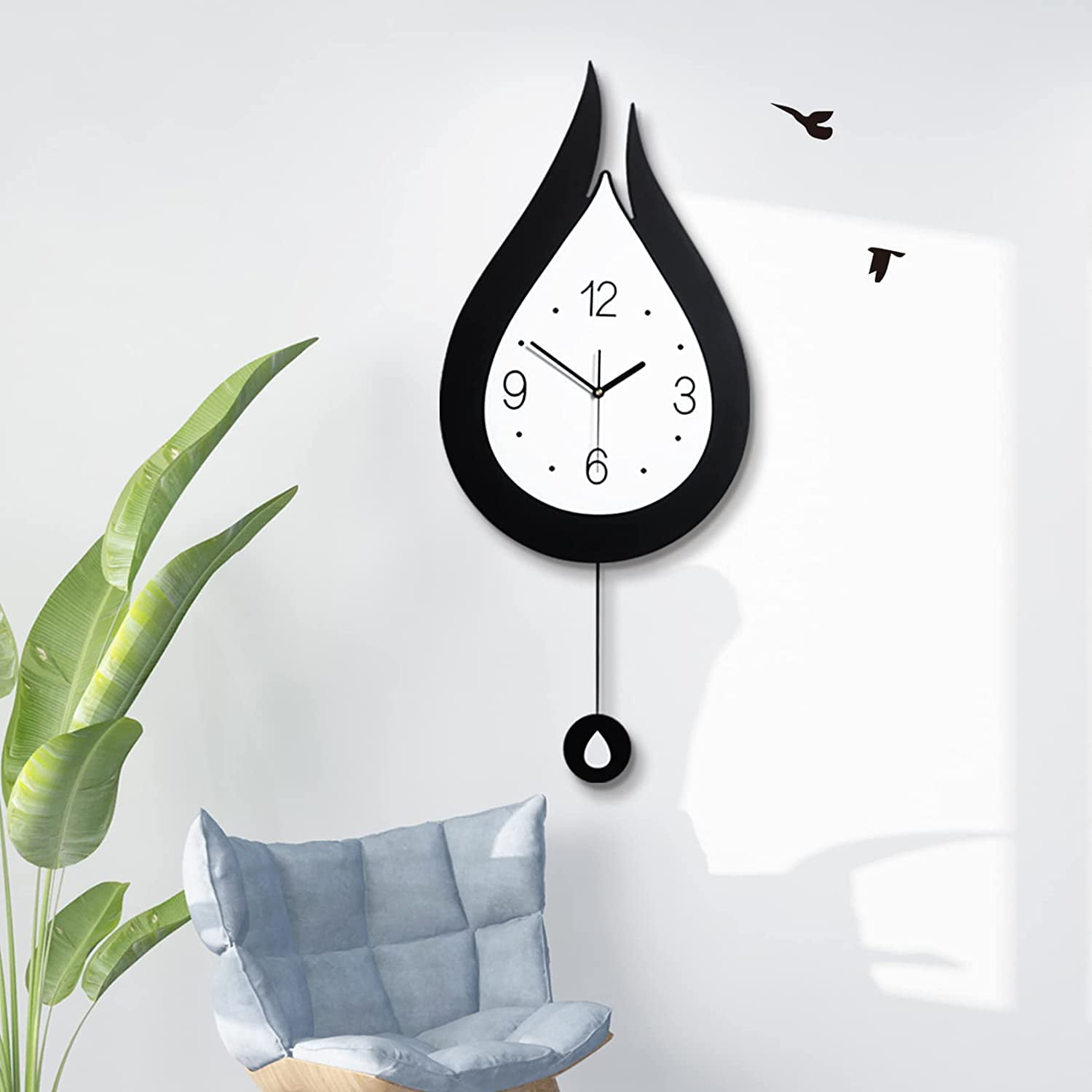 Wood Modern Wall Clocks Art for Living Room Kitchen Farmhouse Bedroom,Black Pendulum Battery Operated Non Ticking Silent Wall Clock for Women-Middle Large Clock Wall Decor 