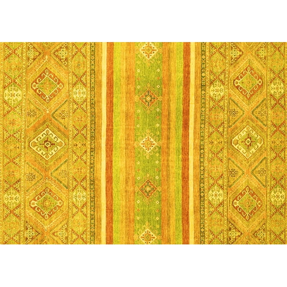 Ahgly Company Machine Washable Indoor Rectangle Abstract Yellow Modern Area Rugs, 7' x 10'