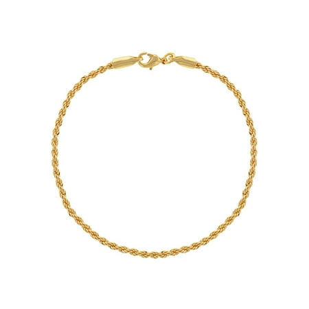 - 18k Gold Plated Thin Cord Braided Rope Chain Womens Bracelet 7.5
