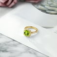 thumbnail image 5 of Gem Stone King 3.00 Ct Cushion Checkerboard Green Peridot White Created Sapphire 18K Yellow Gold Plated Silver Ring, 5 of 6