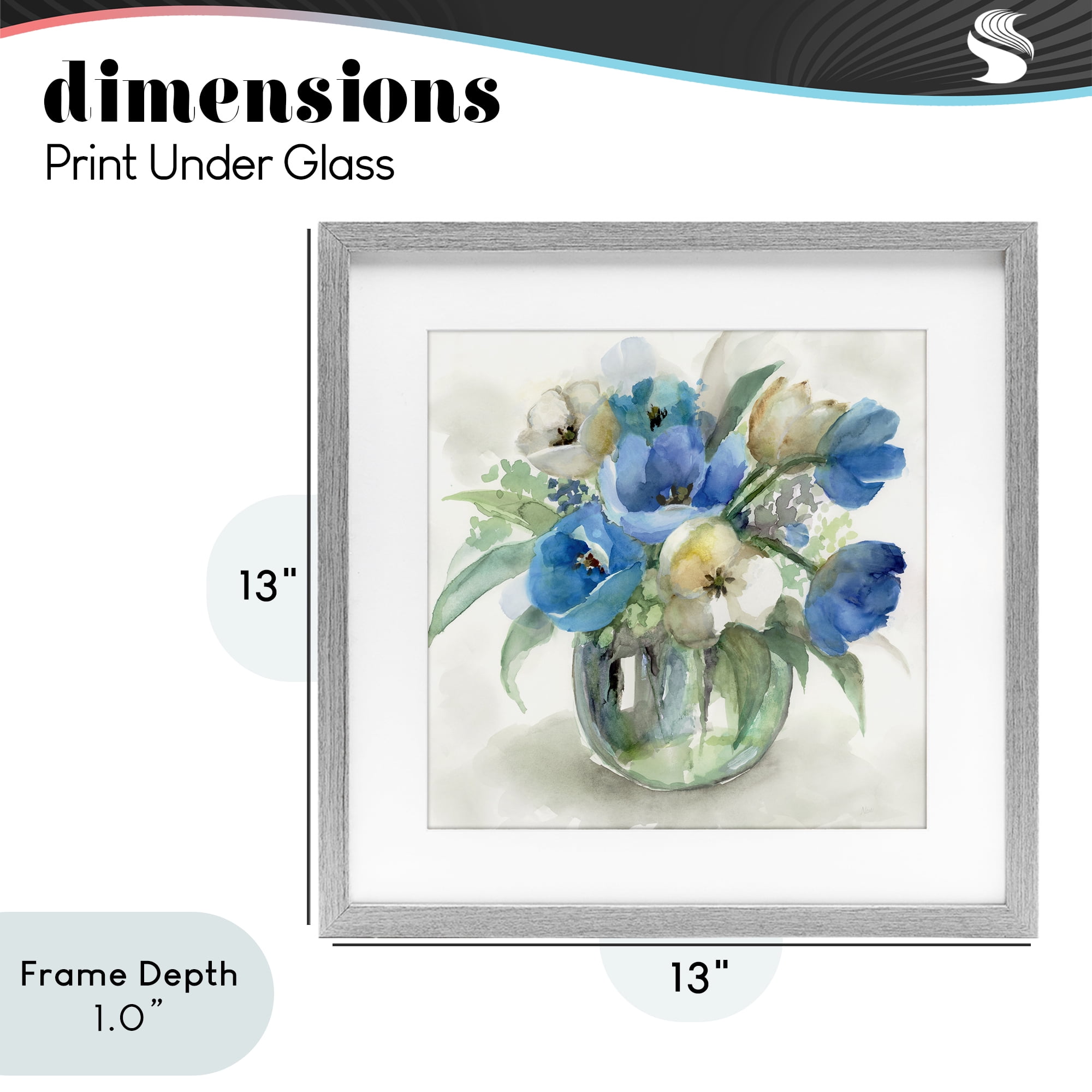 Stupell Industries Blue Tinted Flower Pot Gray Framed Print Under Glass, design by Nan