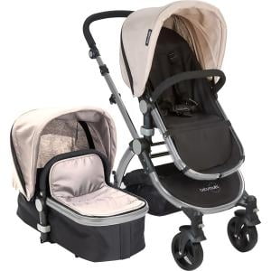 BABYROUES LETOUR II STROLLER TAN CANVAS ON A SILVER FRAME