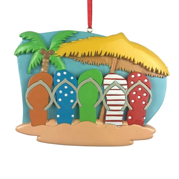 Flip Flop Beach Holds 5 Names Round Disc Ornament
