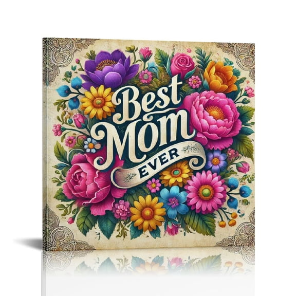 Gift for MOM Vintage Best Mom Ever Mother's Day Picture Canvas Wall Art Painting Framed ,Mother's Day Christmas Birthday Gift,Grandmom Gift Perfect for Home Decor, Bedroom Decoration