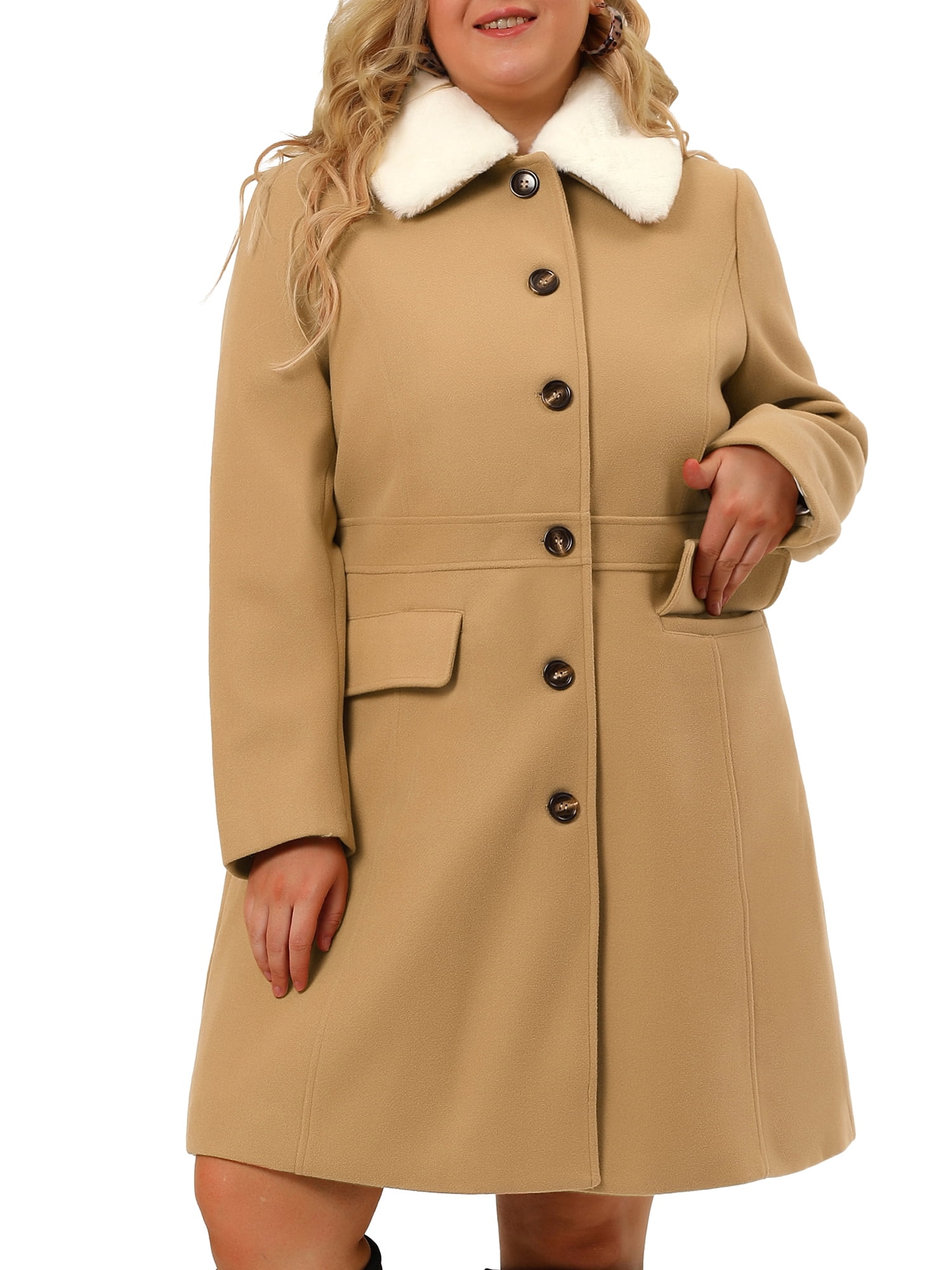 Unique Bargains Women's Plus Size Winter Peacoat Single-Breasted Coat