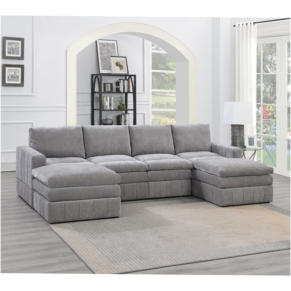 JERFIT 6-Piece Modular Sofa Sectional with Ottomans, Plush Fabric Upholstery, Modern L-Shaped Couch Set for Living Room, Grey