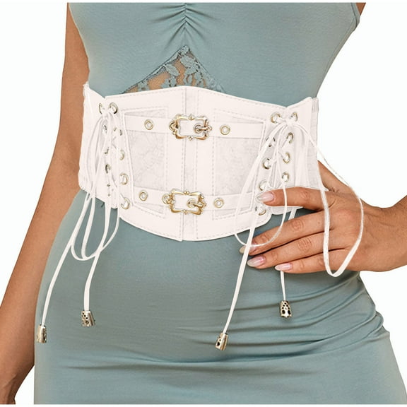 Womens Lace-up Underbust Corset Wide Waspie Belt Elastic PU Leather Steampunk Renaissance Goth Waist Cincher