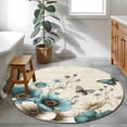 thumbnail image 3 of Small Round Rug 3Ft Washable Non-Slip, Teal Tulip Butterfly Circle Area Rugs for Living Room Bedroom, Turquoise Floral Farmhouse Beige Indoor Floor Mats Carpet Runner for Home Decor, 3 of 8
